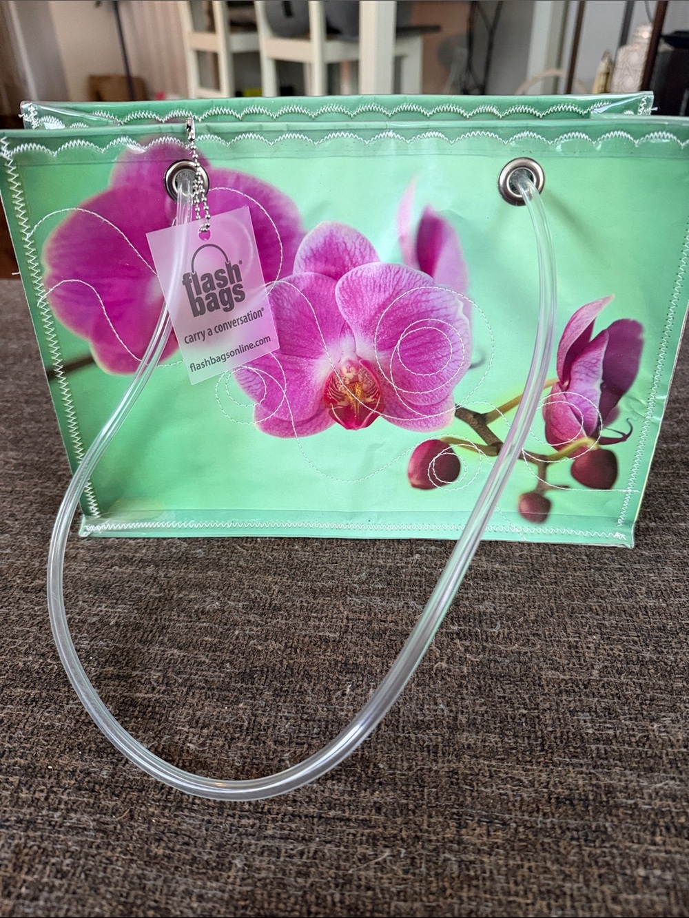 Flash Bags Clear Vinyl Orchid Floral Tote Bag